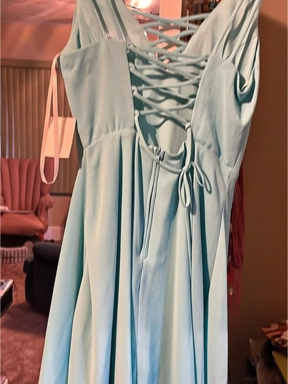 B. Darlin Lace-Up Back Fit and Flare Dress Mini Dress Blue Size 3/4